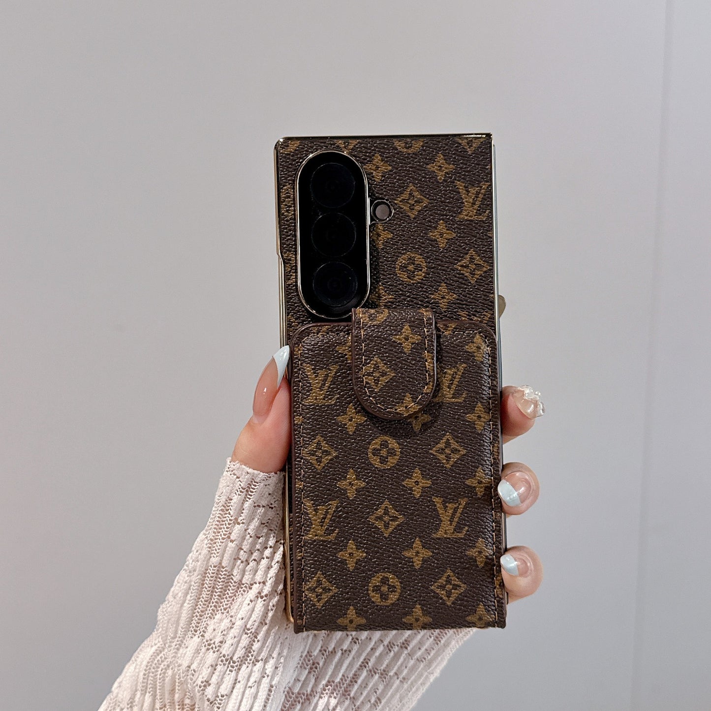 Luxury Fold Wallet Case | Monogram Leather · Gold Edge