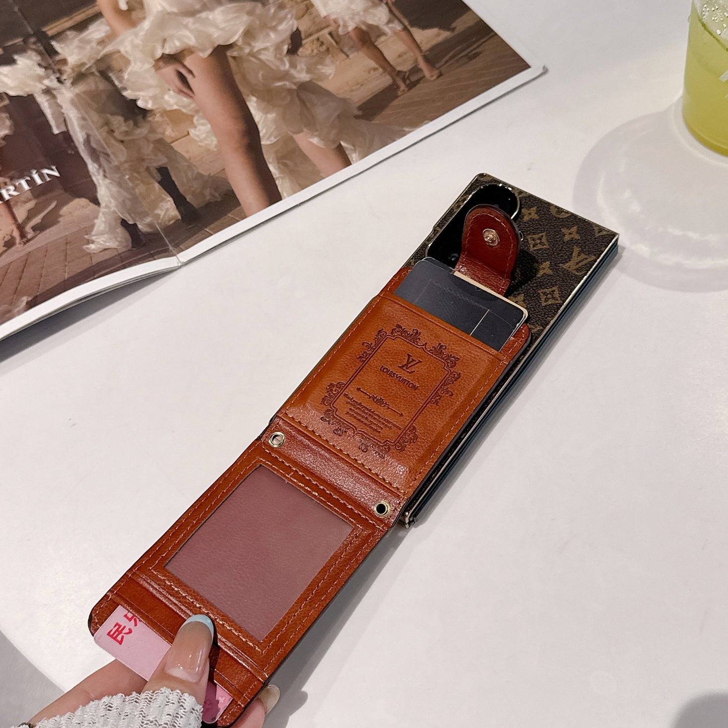 Luxury Fold Wallet Case | Monogram Leather · Gold Edge