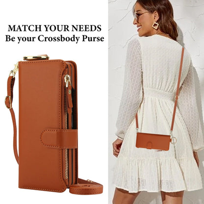 White Crossbody Ring Wallet Leather Case