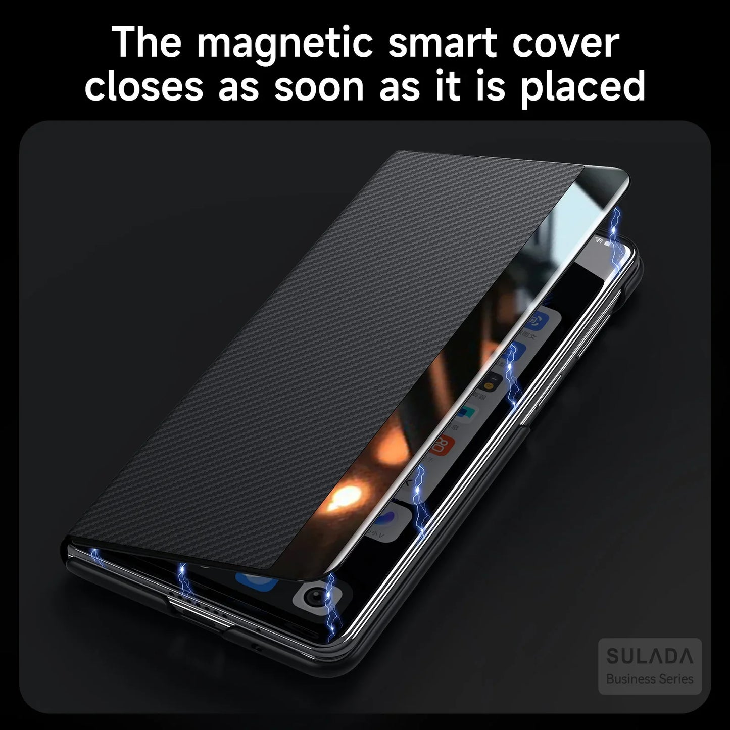 Magnetic Carbon Fiber Leather Case