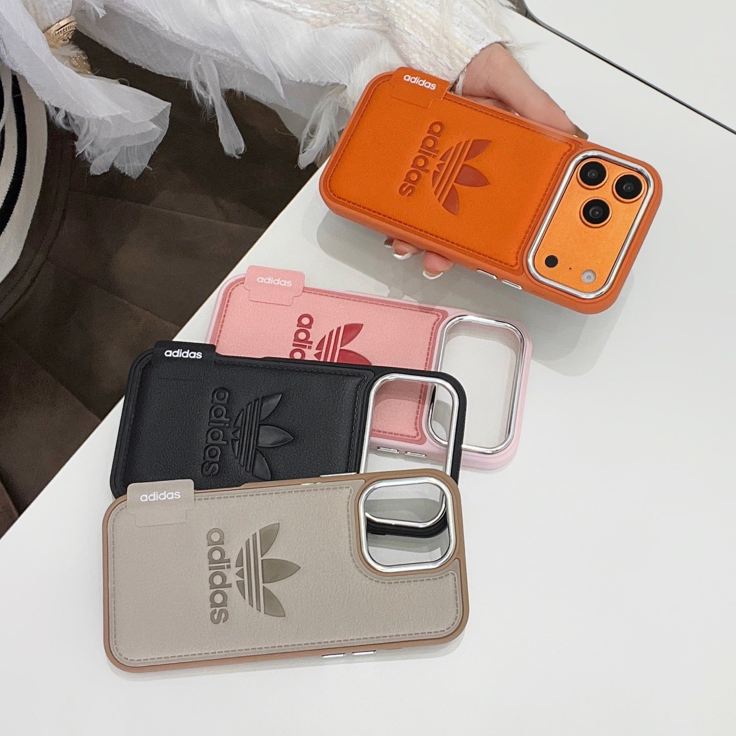 Sport Edition Wallet Case — Leather Texture, Card Slot & Chrome Frame